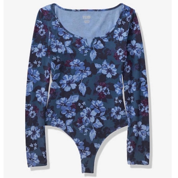 EUC Victoria’s Secret PINK Floral Long Sleeve Bodysuit | MEDIUM - Picture 2 of 3